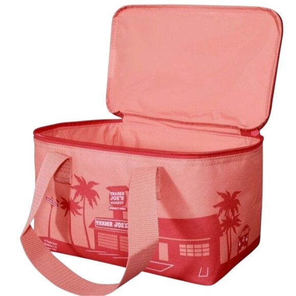 Trader Joe’s Peach Insulated Lunch Tote Bag NWT Cooler Carryall Palm Tree Design - Picture 1 of 5